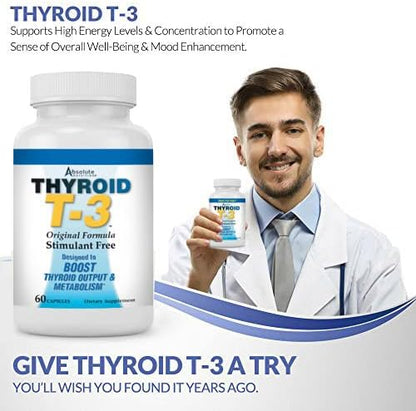 Thyroid T3 Radical Metabolic Support for Women and Men, Energy and Focus, Healthy Thyroid Function, Natural Formula, Non-GMO, No Caffeine, 2 Pack 60 Servings, 120 Capsules