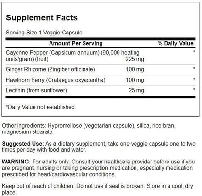 Swanson Super Cayenne - with Ginger Rhizome, Hawthorn Berry & Lecithin 100 Veg Caps