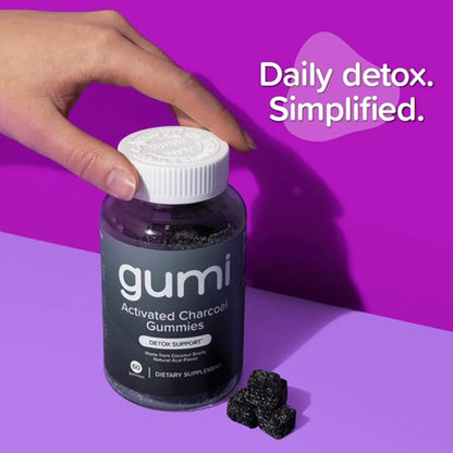 gumi Nutrition Coconut Activated Charcoal Gummies - Charcoal Supplements for Detox, Oral Health & Gut Health - 200mg Gummy Vitamin - Gluten Free, Vegan & Non GMO - Natural Açaí Flavor (60 Count)