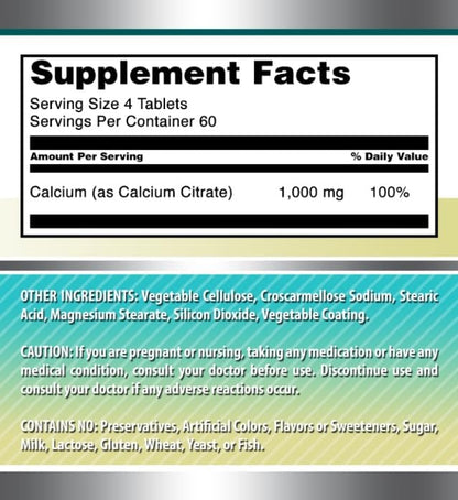 Amazing Formulas Calcium Citrate Supplement | 1000 Mg | 240 Tablets | Non-GMO | Gluten Free | Made in USA