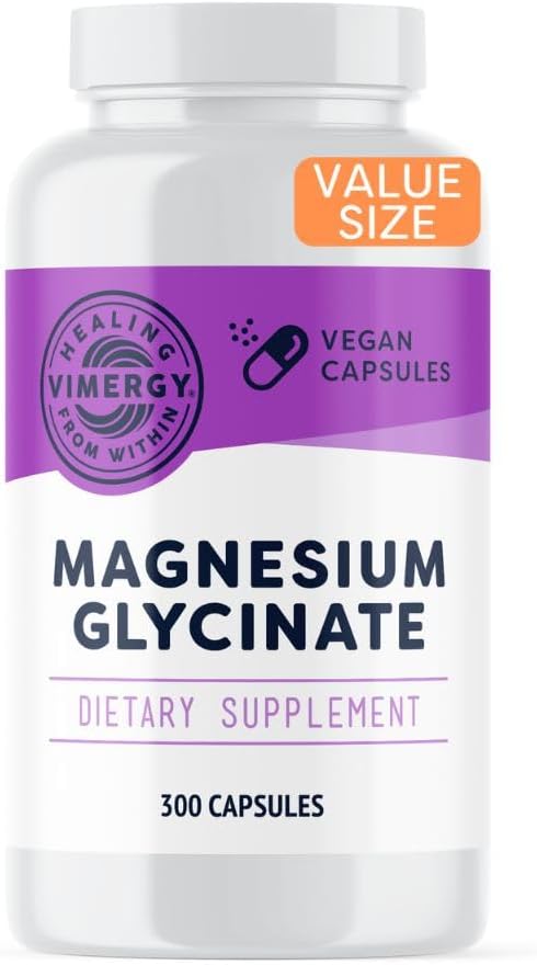 Vimergy Magnesium Glycinate – Stress Support – Chelated to Avoid Tummy Upset*– Promotes Heart Health & Energy*– Kosher, Vegan Gluten-Free – 300 Caps