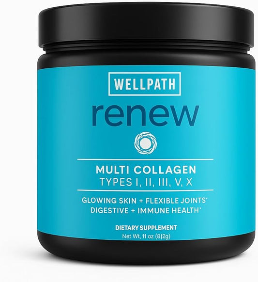 WellPath Renew Multi Collagen Protein Powder for Women | Complex Supplement - Hydrolyzed Grass-Fed Bovine, Marine, & Chicken Sources Collagen Peptides | Types I, II, III, V, X | 11 oz