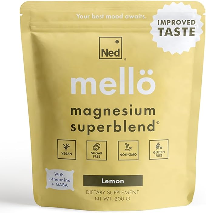 Mellö Magnesium Supplement Superblend Powder - Magnesium Glycinate with L-Theanine, GABA, and 70 Trace Minerals - Supports Sleep, Relaxation, Balanced Energy - Lemon Flavor, 30 Servings