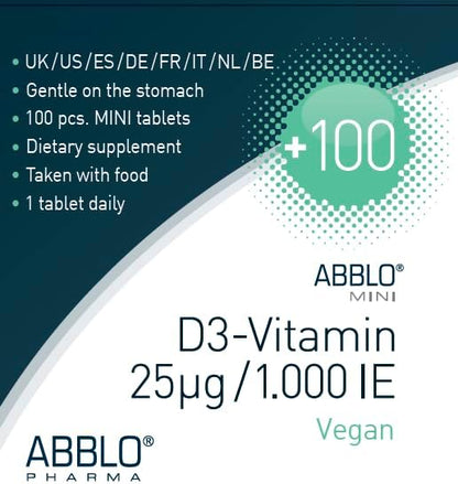 ABBLO Vegan D3-Vitamin 1000iu (25 mcg) 100 Days of Supply for Immune Support