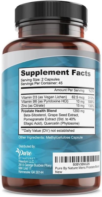 Pure By Nature Beta Sitosterol Supplement, Prostate Support Capsules for Men with Zinc, May Help with Frequent Urination & May Support Good Sleep, 90 Capsules