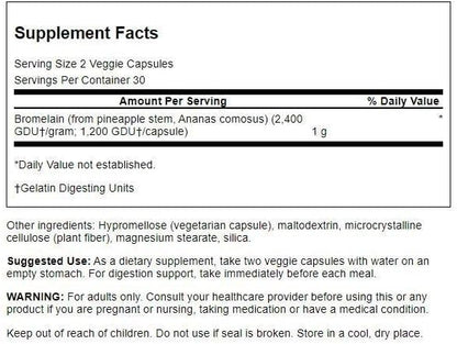Swanson Maximum Strength Bromelain 1200 Gdu 500 Milligrams 60 Veg Capsules Enzyme