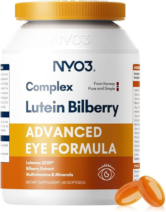 Lutein 20mg and Zeaxanthin Supplements, Lutemax 2020, 60 Softgels Advanced Bilberry & Astaxanthin, Vitamins A, C, E, B12 & Minerals, Eye Health & Vision Protection