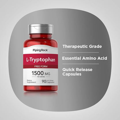 Piping Rock L-Tryptophan 1500 mg | 90 Capsules | Free Form | Non-GMO, Gluten Free Supplement
