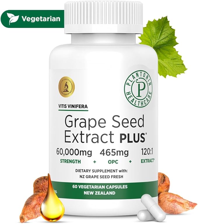 Grape Seed Extract 500 mg with 93% Polyphenols - 120:1 60,000mg Strength, 60 Capsules - 2 Months Supply - GMO & Gluten Free - Polyphenols Extracts