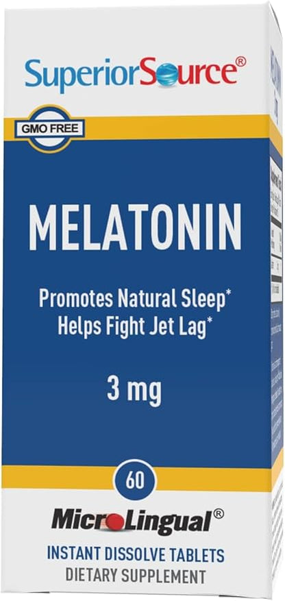 Superior Source Melatonin 3 mg - Healthy Sleep Support Supplement for Adults - Melatonin Formula with Chamomile Aids Relaxation & Restful Sleep - 60 Sublingual Dissolving Tablets