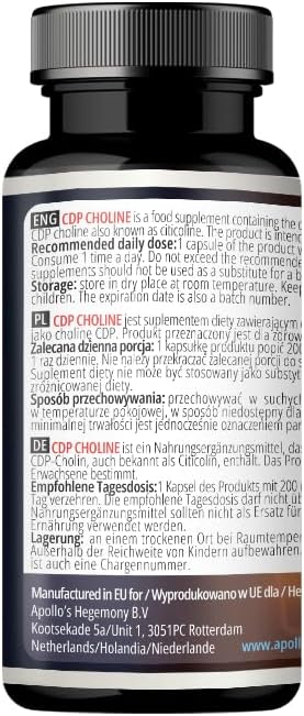 APOLLO'S HEGEMONY CDP Choline 300 mg - Citicoline 90 Vegan Capsules - 3 Months Supply - Lipid Choline - High Strength Nootropic Supplement to Improve Memory and Concentration
