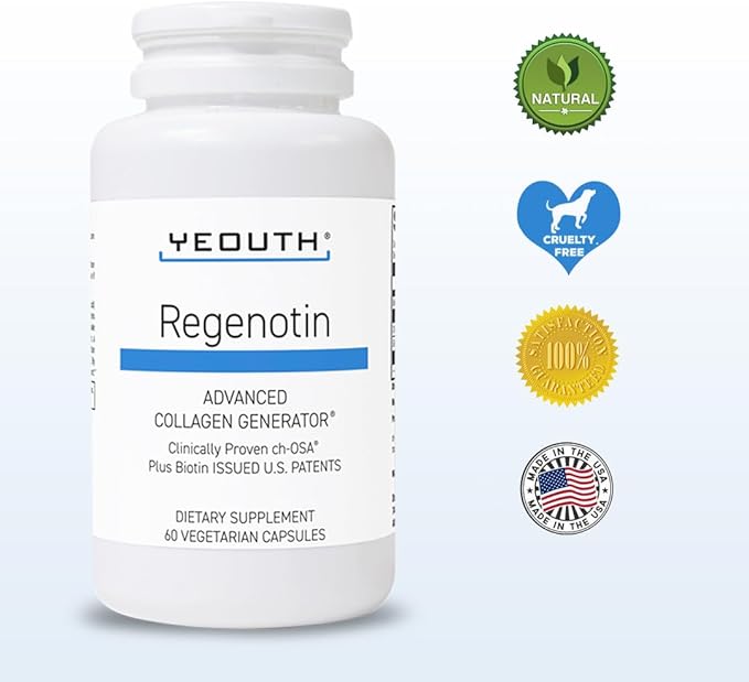 YEOUTH Regenotin Collagen Support for Skin, Nails, Hair, and Joints, Vegetarian Dietary Supplements for Men and Women, 60 Capsules
