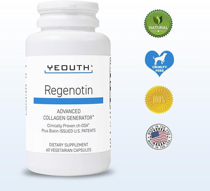 YEOUTH Regenotin Collagen Support for Skin, Nails, Hair, and Joints, Vegetarian Dietary Supplements for Men and Women, 60 Capsules