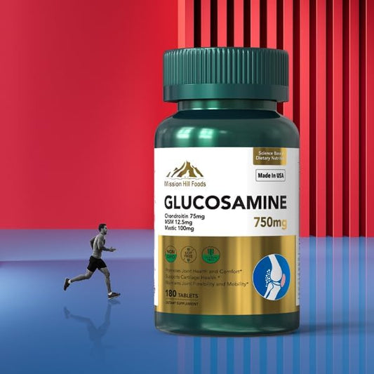 Premium Glucosamine + Chondriotin + MSM + Mastic + Curcumin (750mg) | Bone & Joint Health (1 Bottle-180 Capsules-6mo Supply) | Vitamin for Joint Support | Non-GMO & Gluten Free