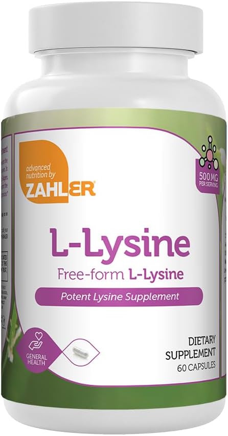 Zahler L-Lysine 500mg, Freeform L-Lysine Supplement, Kosher 60 Capsules