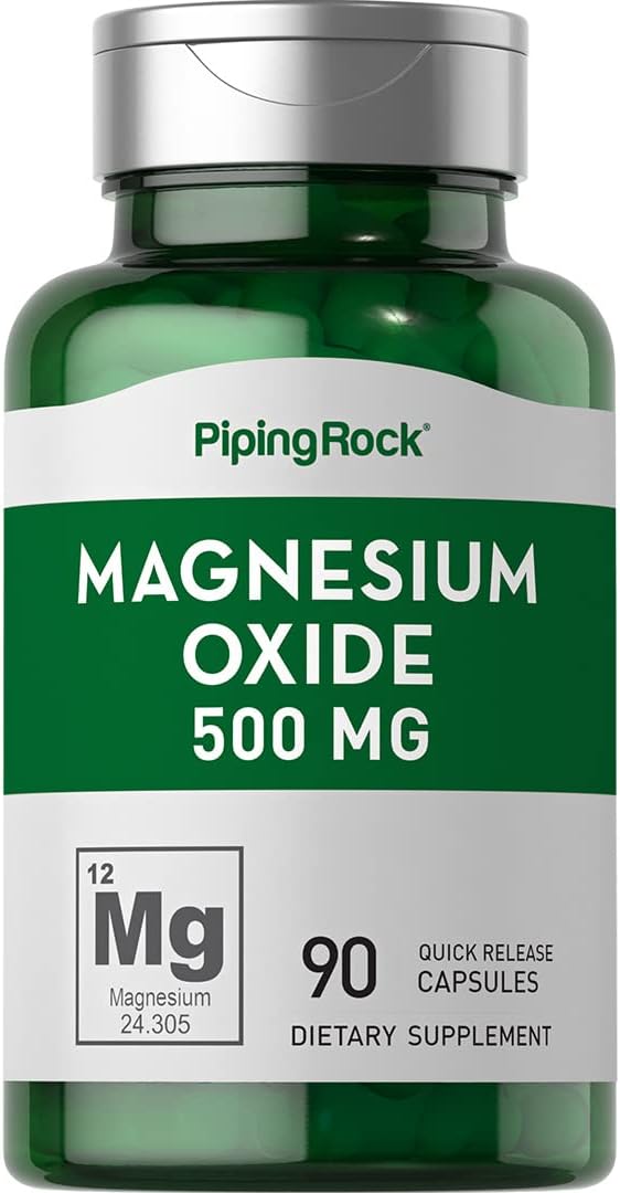 Piping Rock Magnesium Oxide 500mg Capsules | 90 Count | Non-GMO, Gluten Free Supplement