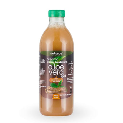 Naturae Healthy Organic Aloe Vera juice with Ashwagandha & Stevia -Cold processed- Fresh Aloe Vera leaves- 33.81 Fl Oz