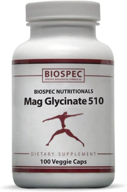 Mag Glycinate 510 – Magnesium Glycinate – Nutritional Supplement for Stress, Heart Health, Nerves, Muscles, Energy, and Metabolism* - (100 Capsules)
