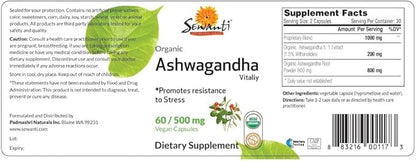 Sewanti Organic Ashwagandha Capsules - Natural Stress Relief & Energy Boost - Dietary Supplement High Potency Extract 60 Vegan Capsules - 500mg