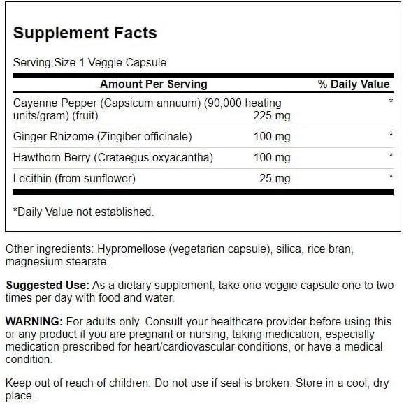 Swanson Super Cayenne - Herbal Supplement Promoting Heart Health, Circulation & Blood Flow - Natural Formula w/Ginger Rhizome, Hawthorne Berry & Lecithin - (250 Veggie Capsules)