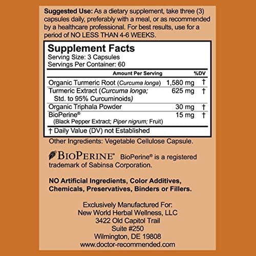 Turmeric Curcumin with Bioperine and Triphala - 2250mg/d - 540 Veggie Capsules with Black Pepper Extract -Turmeric Supplement
