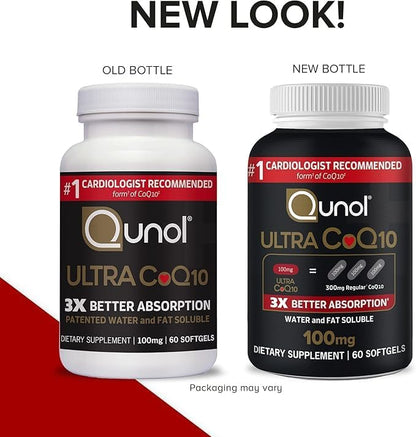 Qunol Ultra CoQ10 100mg Softgels- 3x Better Absorption Coenzyme Q10 Supplements - Antioxidant Supplement for Vascular and Heart Health & Energy Production - 2 Month Supply - 60 Count