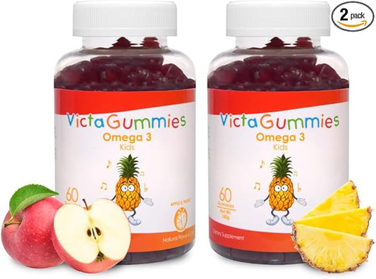 Kids Omega 3 Gummies 120g - Apple & Tropical Flavor - 2-Pack Bundle - Supports Child's Normal Cognitive Function and Healthy Nervous System Development.