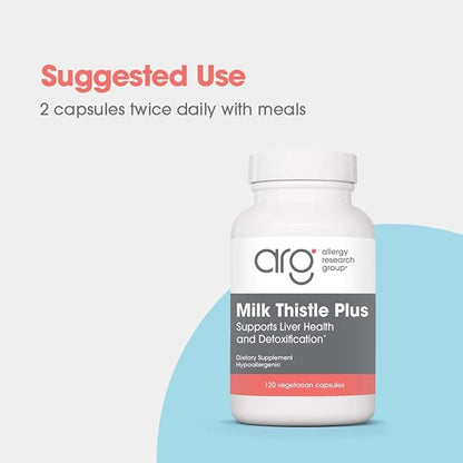 Allergy Research Group Milk Thistle Plus Supplement - Liver Health Support, Milk Thistle, Dandelion, Detox, Cleanse, Vegetarian Capsules - 120 Count