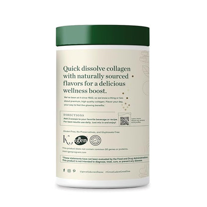 Great Lakes Wellness Collagen Peptides Powder for Skin, Hair, Nails, Joints & Digestion - Vanilla Flavored - Quick Dissolve Hydrolyzed, Non-GMO, Kosher - 10 oz