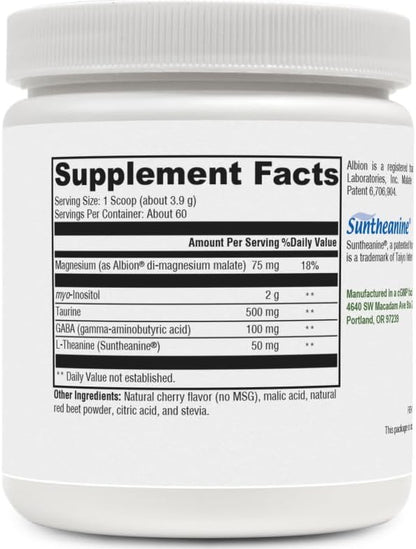Relax Synergy | Natural Cherry Flavor *NO MSG* | Myo-Inositol 2000 mg. 75 mg of Magnesium (as Di-Magnesium Malate), GABA, Taurine, L-Theanine, Hormone and Neurotransmitter Support
