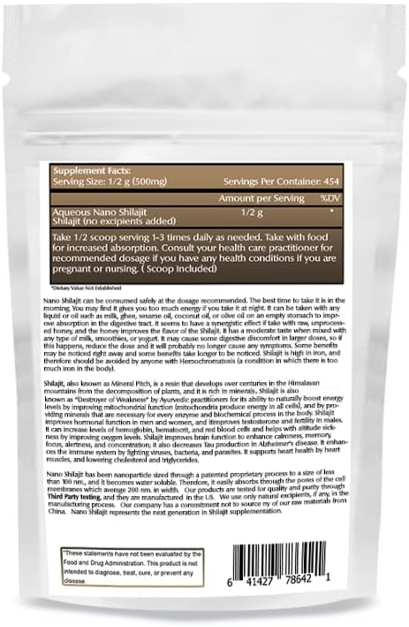Nano Shilajit Powder 8 oz (454 Servings), 40-60% Fulvic Acid, Nano for Enhanced Absorption, Supports Overall Wellness, Non-GMO, Vegan, Gluten Free