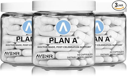 Plan A | Post-Celebration Relief & Morning Restore | Electrolyte for Dehydration & Headache Support | Dihydromyricetin DHM & L Cysteine | 180 Capsules for Men and Women