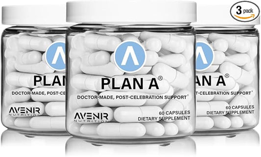 Plan A | Post-Celebration Relief & Morning Restore | Electrolyte for Dehydration & Headache Support | Dihydromyricetin DHM & L Cysteine | 180 Capsules for Men and Women