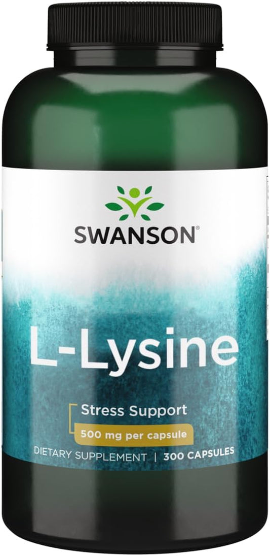 Swanson Free Form L-Lysine - Natural Supplement Promoting Stress Support & Nervous System Health - May Promote Relaxation - (300 Capsules, 500mg Each)