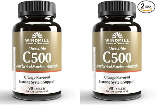 Windmill Health Products Chewable Vitamin C-500, Immune System Support, Potent Antioxidants, 90 Tablets, 90 Count (Pack of 2)