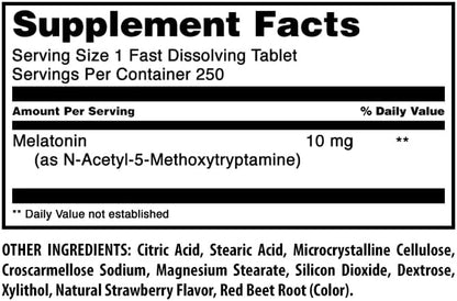 Amazing Formulas Melatonin 10 Mg Fast Dissolve Supplement | 250 Tablets | Strawberry Flavor | Non-GMO | Gluten-Free | Made in USA