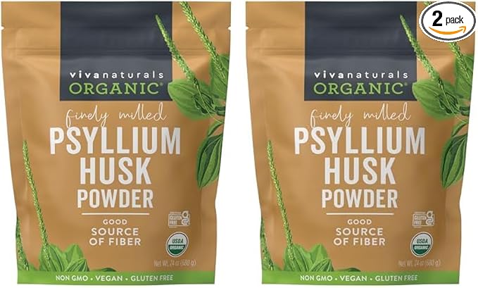 Viva Naturals Organic Psyllium Husk Powder, 24 oz - Finely Ground, Unflavored Plant Based Superfood - Good Source of Fiber for Gluten-Free Baking, Juices & Smoothies - Certified Vegan, Keto and Paleo