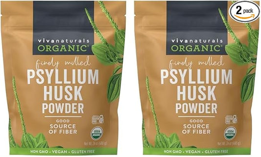 Viva Naturals Organic Psyllium Husk Powder, 24 oz - Finely Ground, Unflavored Plant Based Superfood - Good Source of Fiber for Gluten-Free Baking, Juices & Smoothies - Certified Vegan, Keto and Paleo
