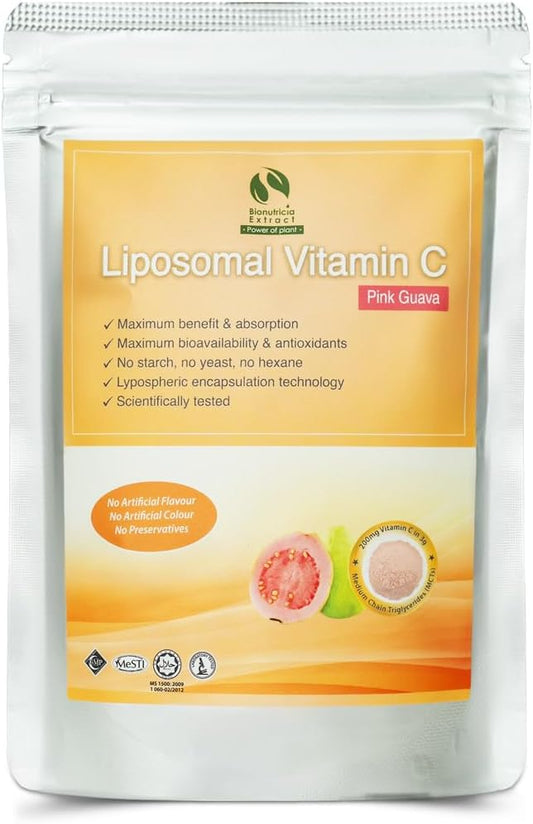 Bionutricia Liposomal Vitamin C with Pink Guava Extract Powder (Water Soluble) Immune & Collagen Support, Two-Stage for High Absorption & Antioxidant, No Sugar & Non GMO 5.29Ounce