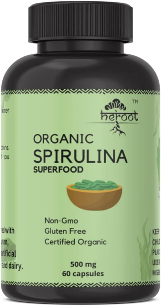 Organic Spirulina Protein Powder Capsules - Vitamins & Minerals for Energy - Vegetarian, Gluten Free 100% Pure Superfood for Optimal Health (120 Capsules)