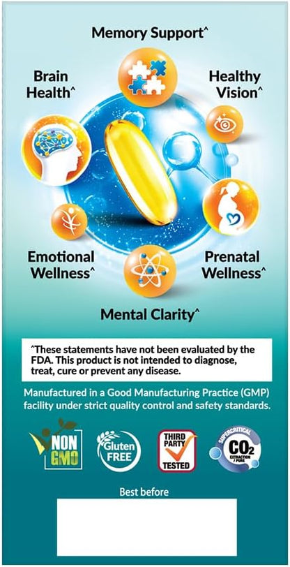 LABO Nutrition OmaxPure DHA76 Omega 3 Fish Oil, Ultra-Concentrated 76% 950mg DHA, EPA, 60 Count, Pharmaceutical Grade, Supercritical CO2 Extracted rTG Form, for Heart, Joint, Brain & Immune Health