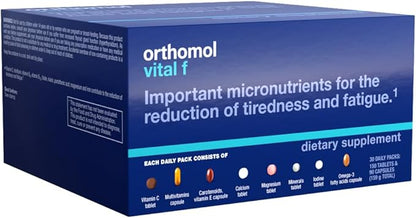 Orthomol Vital F Women's Multivitamin Tablets – 30-Day Supply for Enhanced Vitality, Energy, and Reduced Fatigue with Vitamins A, B, C, D, E, K, Calcium, Iodine & Omega-3