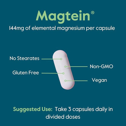 BESTVITE Magtein Magnesium L-Threonate Capsules - 2000mg per Serving (120 Vegetarian Capsules) - Patented and Bioavailable Magnesium - No Stearates - No Fillers - Vegan - Non GMO - Gluten Free