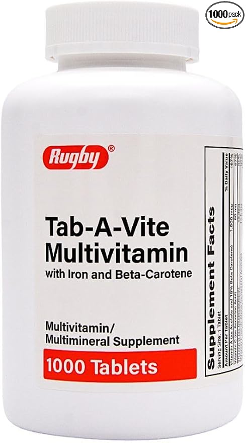 Rugby Tab-A-Vite Multivitamin with Iron and Beta-Carotene Multivitamin/Mineral Supplement - 1000 Tablets