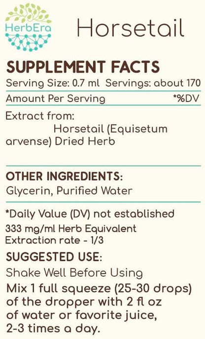 Horsetail B120 Alcohol-Free Herbal Extract Tincture, Concentrated Liquid Drops Natural (Equisetum arvense) 4 fl oz