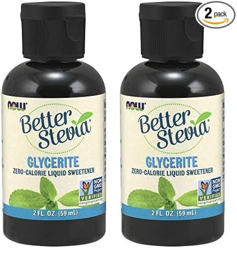 NOW Foods, Better Stevia Liquid, Glycerite, Zero-Calorie Liquid Sweetener, Low Glycemic Impact, Certified Non-GMO, 2-Ounce (Pack of 2)
