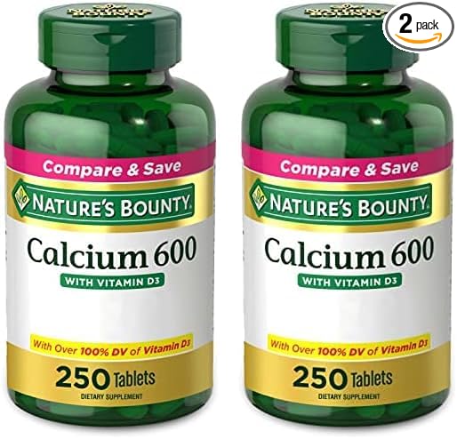 Nature's Bounty Calcium Carbonate & Vitamin D, Supports Immune Health & Bone Health, 600mg Calcium & 800IU Vitamin D3, 250 Tablets (Pack of 2)