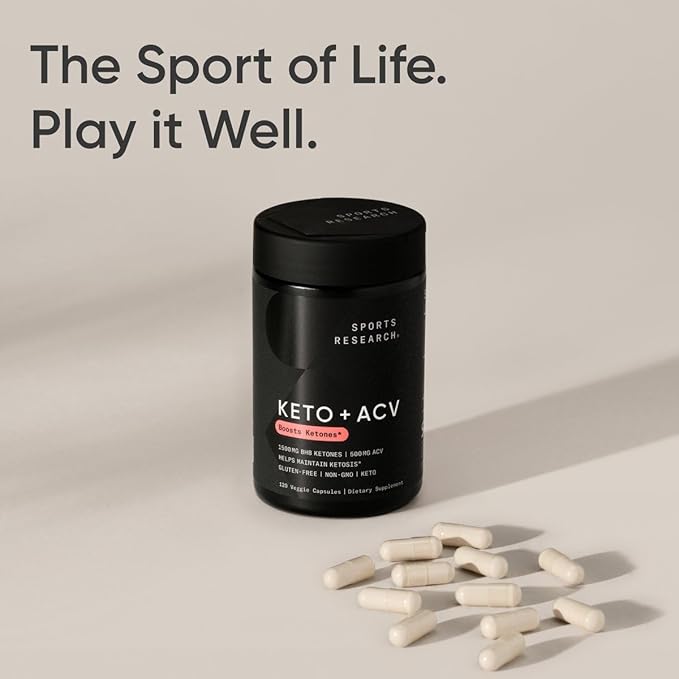 Sports Research® Keto Plus ACV Capsules - Diet Support with 500mg of Apple Cider Vinegar & 1500mg goBHB® Exogenous Ketones - Gluten Free & Keto Certified - 120 Veggie Capsules