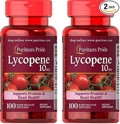 Puritan's Pride Lycopene, Supplement for Prostate and Heart Health Support* 10 Mg Softgels, 100 Count (Pack of 2)