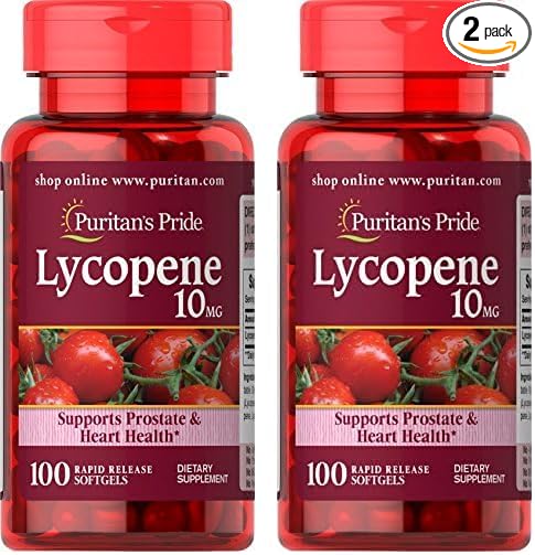 Puritan's Pride Lycopene, Supplement for Prostate and Heart Health Support* 10 Mg Softgels, 100 Count (Pack of 2)